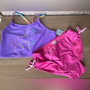 NWT Girls Cat & Jack Pink Purple Rainbow Unicorn Tankini Bathing Suit Set